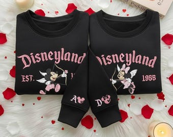 Disneyland Couple Mickey And Girlfriend Embroidered Sweatshirts, Magical Land Valentine Embroidered Hoodie, Cartoon Mouse Couple