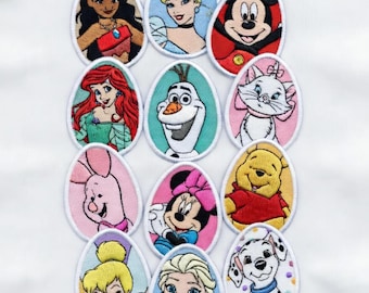 ディズニーイースターエッグキャラクター刺繍パッチセット、イースターエッグアイロン接着・縫い付けアップリケパッチ、イースターギフト