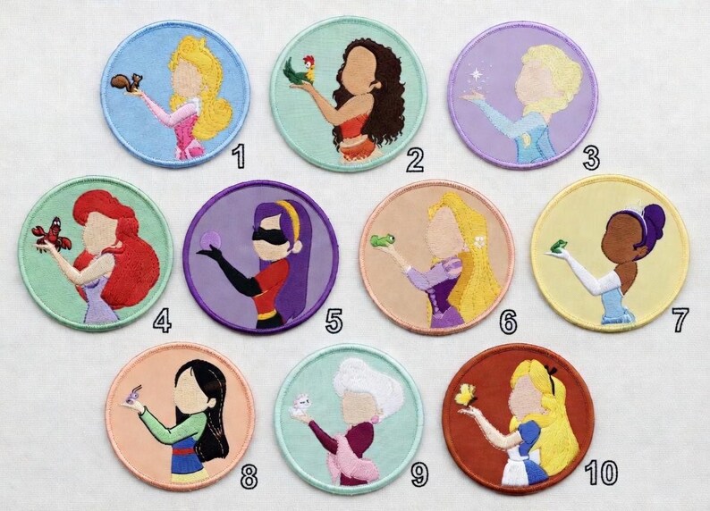 Disney-prinses geborduurde patches, Elsa Ariel Rapunzel Moana Belle Mulan, cadeau kinderkledingtassen afbeelding 12