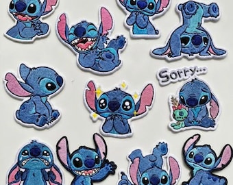 Juego de parches bordados termoadhesivos de Lilo & Stitch / Apliques Kawaii para chaquetas y mochilas (11 piezas)