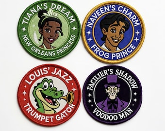 Disney Princess and the Frog Patches Set - Tiana Naveen Louis Facilier - Embroidered Iron On Patch