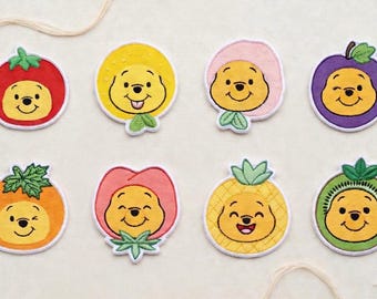 ディズニー くまのプーさん フルーツハット ワッペン、シャツ、バッグ、ジャケット用の刺繍入りキッズワッペン