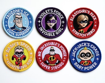 インクレディブルズの刺繍ワッペン – スーパーヒーローのアイロン接着式アップリケ（2～5インチ）