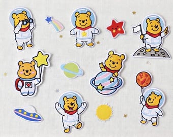 くまのプーさん宇宙飛行士ワッペン – 宇宙月ロケット刺繍アイロン接着キッズアップリケ