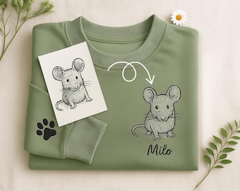 Op maat geborduurd muissweater, gepersonaliseerde hoodie voor hond of kat, geborduurd gezicht en naam huisdier, aangepast shirt voor huisdierfoto, cadeau voor dierenliefhebbers