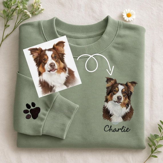 Custom Embroidered Pet Sweatshirt, Personalized Dog or Cat Hoodie, Custom Pet Photo Shirt for Pet Lovers, Pet Face and Name Embroidery Gift