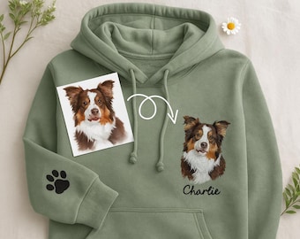 Aangepaste geborduurde huisdierhoodie, geborduurd gezicht en naam huisdier, gepersonaliseerde hond of kat hoodie, aangepaste huisdierfoto sweater, cadeau voor dierenliefhebber