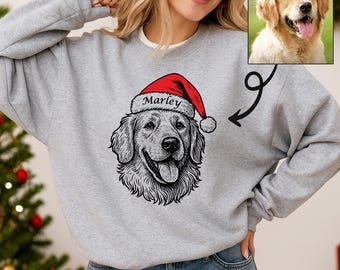 Personalized Dog/Cat Holiday Sweatshirt, Funny Christmas Holiday Shirt, Custom Santa Hat Pet Graphic Tee, Perfect Gift for Pet Moms & Dads