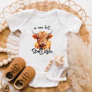 A Wee Bit Scottish Baby Bodysuit: Funny Newborn Highland Cow Outfit, Baby Shower Gift