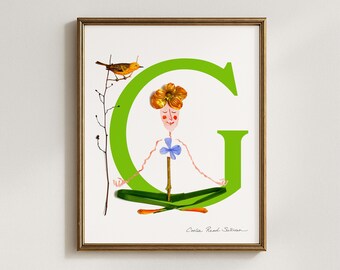 Floral Letter G Art Print, Botanical Alphabet Initial (5x7, 8x10, 11x14, 16x20)