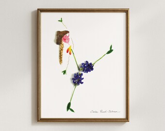 Blue Bonnet Sue Botanical Flower Gal Art Print (5x7, 8x10, 11x14, 16x20)