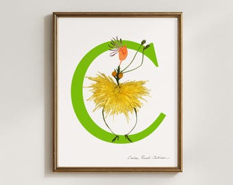 Floral Letter C Art Print, Botanical Alphabet Initial (5x7, 8x10, 11x14, 16x20)