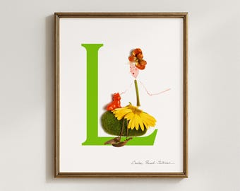 Floral Letter L Art Print, Botanical Alphabet Initial (5x7, 8x10, 11x14, 16x20)