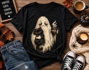 Ghost Cat PNG, Meh Ghost PNG, Spooky Cat Sublimation Design, Cute Halloween Ghost Png, Vintage Ghost Coffee Png, DTF Png Download