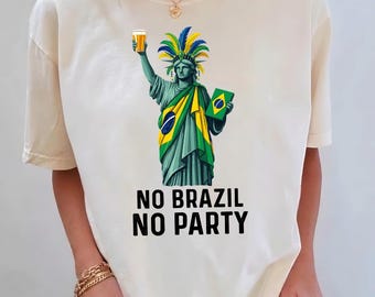 Niente Brasile, niente festa Statua della Libertà PNG, design per maglietta del Carnevale brasiliano con birra, stampa DTF di un copricapo con piume della bandiera USA, download digitale divertente
