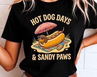 Hot Dog Days Sandy Paws Bassotto PNG, Divertente cane da spiaggia per sublimazione, ClipArt di bassotto estivo, Carino bassotto download digitale