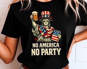 No America No Party PNG: Statua della Libertà Patriottica Design Birra Giorno dell'Indipendenza PNG Bandiera USA Vintage (Download Digitale)