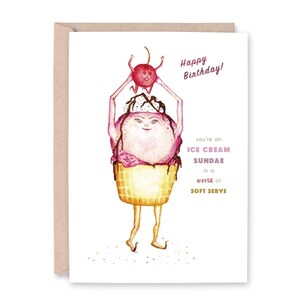 Ice Cream Sundae - Happy Birthday Card - Greeting Card, celebration, kids birthday, ice cream party, cupcake