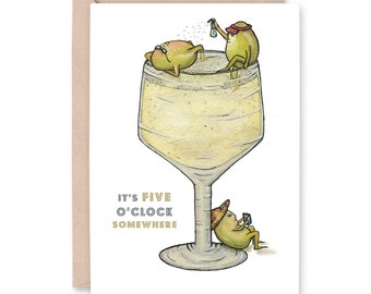 WINE SPRITZER - "it's five o'clock somewhere!" - Celebration, Birthday, Anniversary, wine, invitation Greeting Card