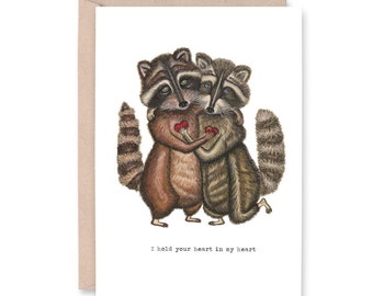 RACCOON HEARTS  - "I hold your heart in my heart" - Wedding Card, engagement, grief card, anniversary, condolence, grief, mourning card