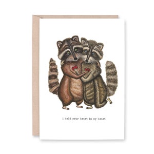 RACCOON HEARTS  - &quot;I hold your heart in my heart&quot; - Wedding Card, engagement, grief card, anniversary, condolence, grief, mourning card