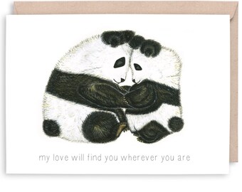 PANDAS  - "my love will find you wherever you are" - Wedding Card, engagement, parent child card, condolence, grief, mourning card