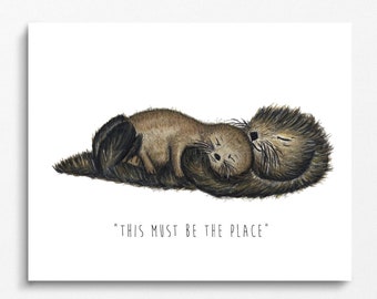 OTTERS  -" this must be the place"- kid room decor, nursery art, Talking Heads, pregnant, congratulations, baby, announcement, Mother's Day