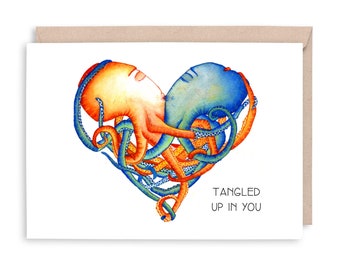 OCTOLOVERS  - "Tangled Up in You" - Wedding, engagement, anniversary, lover, heart, Octopus, valentines Greeting Card