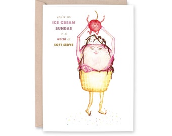 Ice Cream Sundae - Happy Birthday Card - Greeting Card, celebration, kids birthday, ice cream party, cupcake