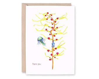 SEA KELP and JELLYFISH - "thank you" - Star Fish, thanks, thinking of you Greeting Card