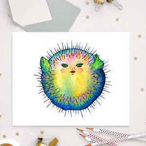 PUFFER Fish ART PRINT illustration, home decor, kitchen, bathroom art, nautical, sealife art, ocean art image 2