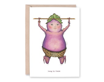 EGGPLANT - "hang in there" - Motivational card, self-care card, encouragement card, birthday card, fitbit