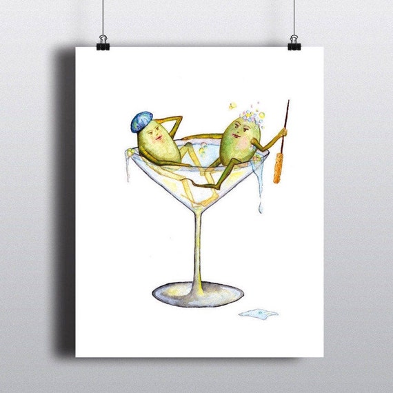 Dirty MARTINI - ART PRINT - Olives, Cocktail, Illustration, Bar