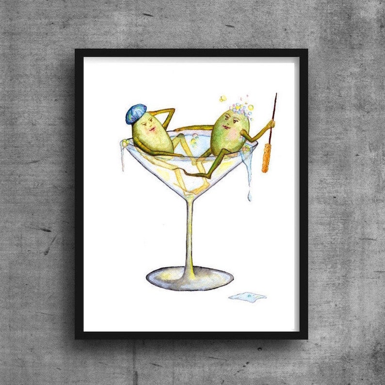 Dirty MARTINI ART PRINT Olives Cocktail Illustration Etsy