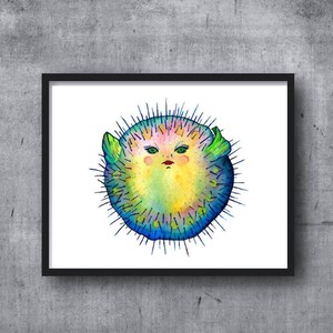 PUFFER Fish ART PRINT illustration, home decor, kitchen, bathroom art, nautical, sealife art, ocean art image 4