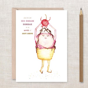 Ice Cream Sundae Happy Birthday Card Greeting Card, celebration, kids birthday, ice cream party, cupcake image 2