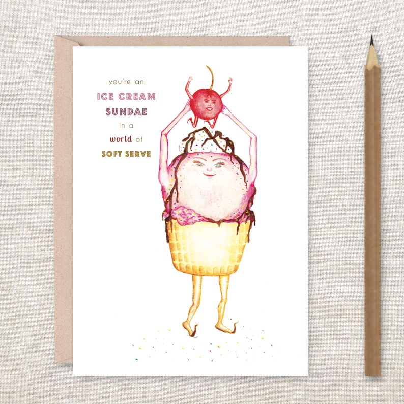 Ice Cream Sundae Happy Birthday Card Greeting Card, celebration, kids birthday, ice cream party, cupcake image 2