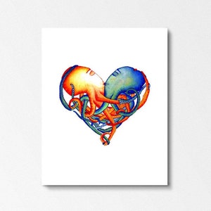 OCTOPUS HEART - Art Print - Octopuses, wedding, anniversary, gift, octopi, illustration, nautical, heart art, home decor, nursery art