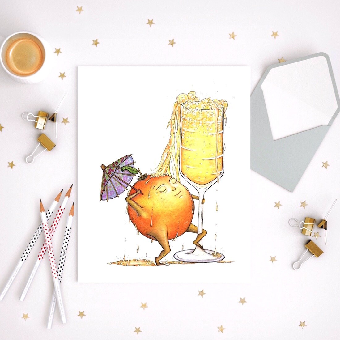 MIMOSA - ART PRINT - Orange Juice, Champagne, Brunch, Cocktail