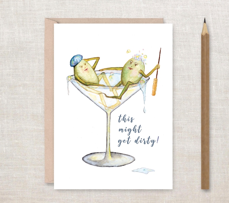 MARTINI OLIVES This Might Get Dirty Celebration, Birthday, Anniversary, dirty martini, invitation Greeting Card image 2