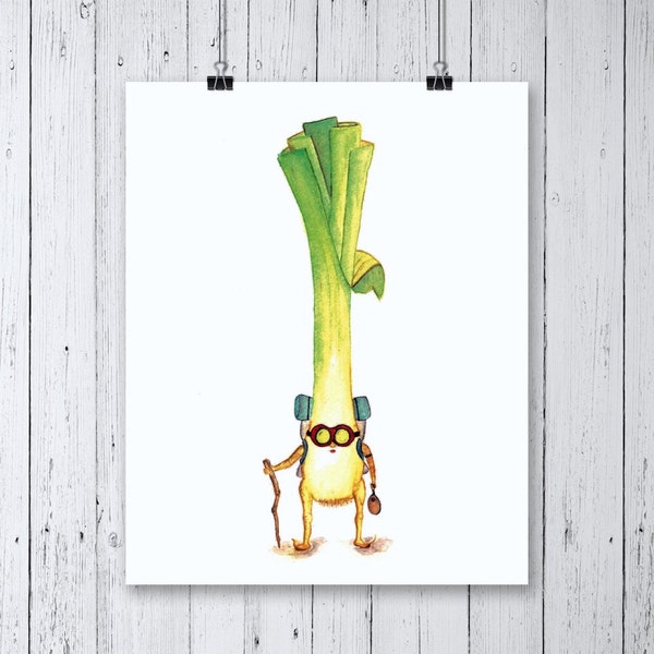 Traveling LEEK - ART PRINT - a little sun, illustration, No Place Like Home, housewarming gift, backpacking, mothers day, hiker