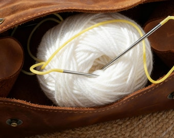 Leather Knitting Bag, Yarn Storage Case, Crochet Hook Organizer, Knitting Needle Case, Yarn Bag For Knitting, Compact Yarn Holder