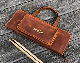 Bolsa de cuero para baquetas, soporte personalizado para baquetas, regalo personalizado para bateristas, estuche de cuero genuino para batería, bolsa grabada para baquetas, bolsa de cuero para baquetas