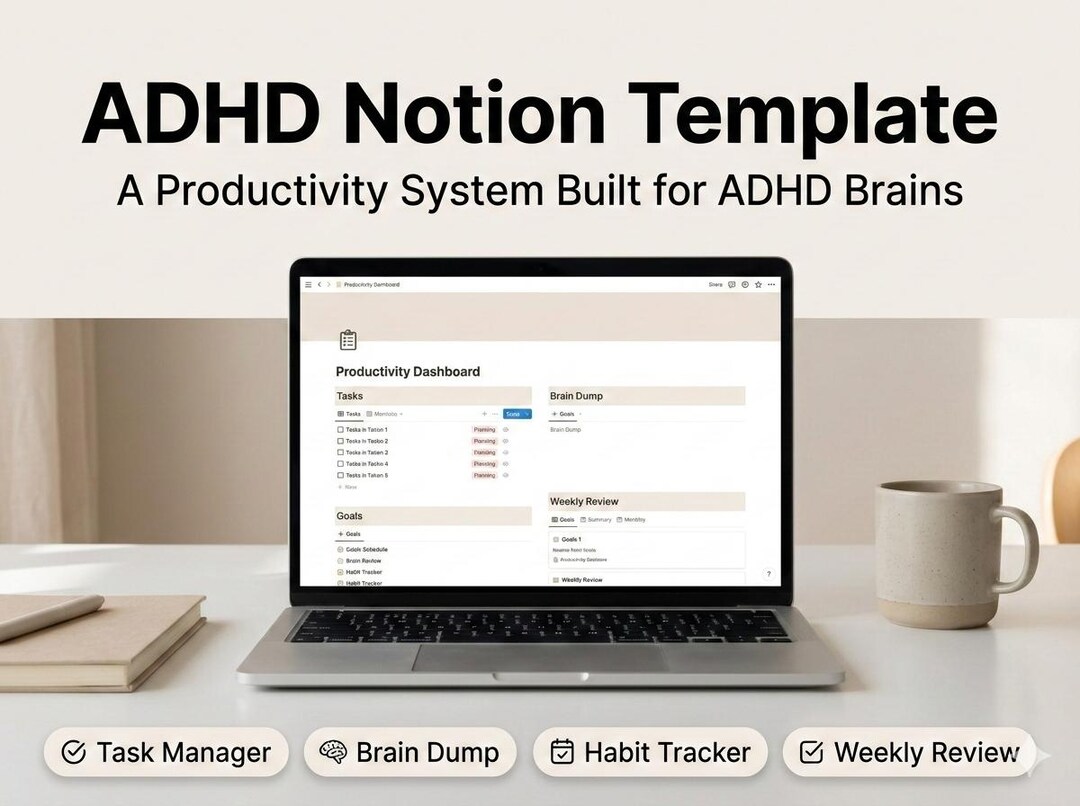 ADHD Notion Template | ADHD Productivity Planner | Task Manager, Brain ...