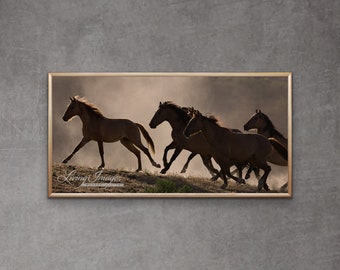 Wild Horse Photography Wild Horse Silhouette Print - “Sunset Horses Running”