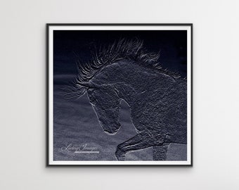 Wild Horse Photography Cloud the Wild Stallion in Blue Print - “Midnight Cloud”