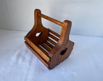 Vintage Wooden Slat Handled Basket, Vintage Wooden Basket with Hearts, handmade, farmhouse. B7