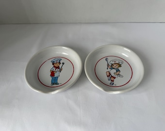 Vintage Campbell Kids Set Of 2 Spoon Drips Spoon Rests 1993 Westwood Ceramic 4".  C1
