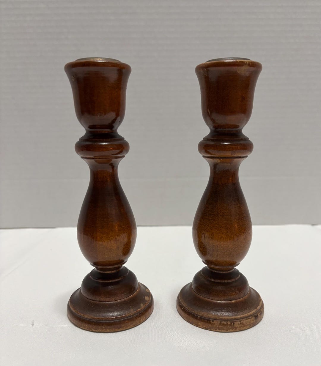 Vintage Set of 2 Turned Wood Candlestick Holders A2 - Etsy