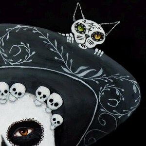 Day of the Dead Art Print - portret Dia de los Muertos - Mexicaanse volkskunst, ingelijst mat papier